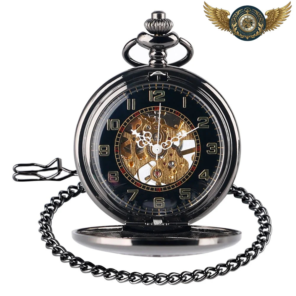 L'Ombre Gravée X - Montre Gousset Mécanique Squelette Noir Chasseur X - Vue 11 - Gousset-heritage