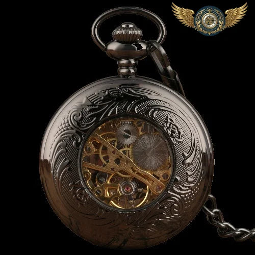 L'Ombre Gravée X - Montre Gousset Mécanique Squelette Noir Chasseur X - Vue 12 - Gousset-heritage