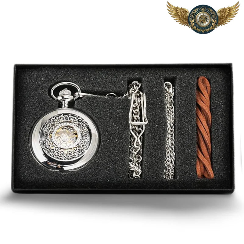 L'Ombre Gravée X - Montre Gousset Mécanique Squelette Noir Chasseur X - Vue 13 - Gousset-heritage
