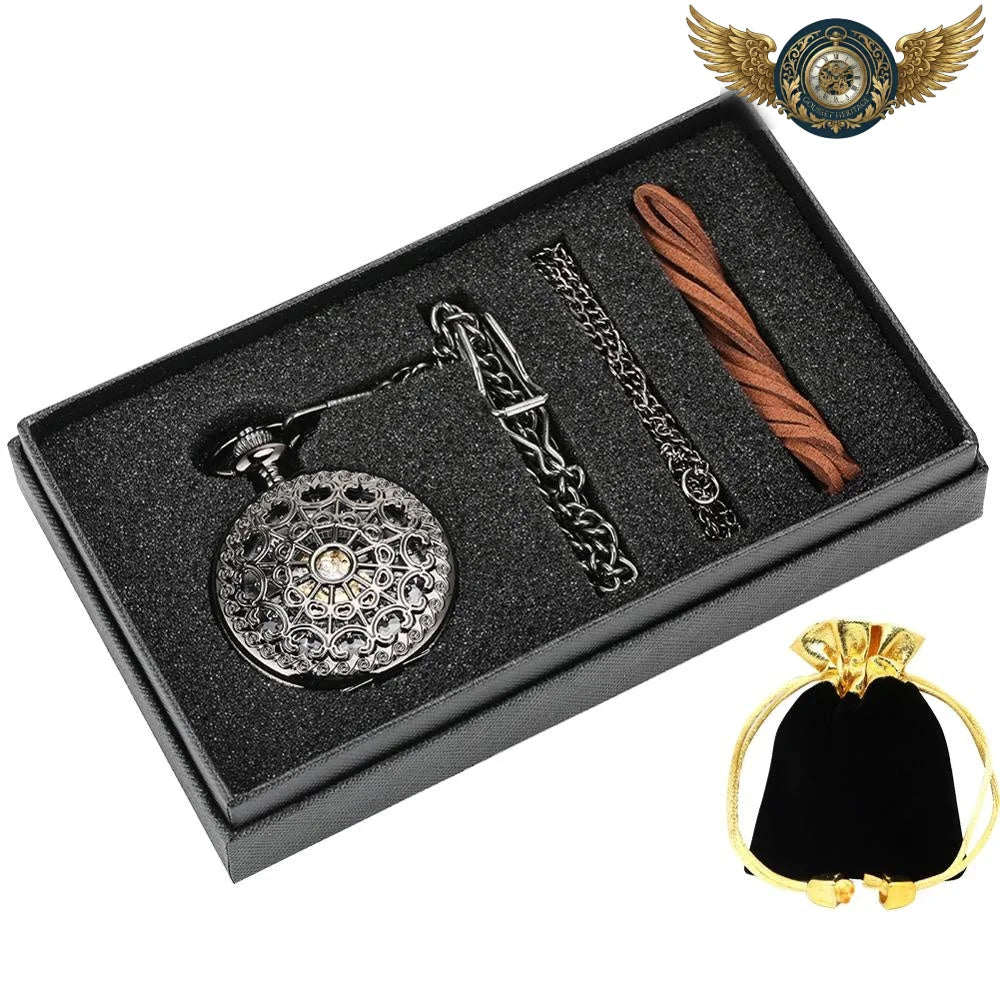 L'Ombre Gravée X - Montre Gousset Mécanique Squelette Noir Chasseur X - web watch set - Gousset-heritage