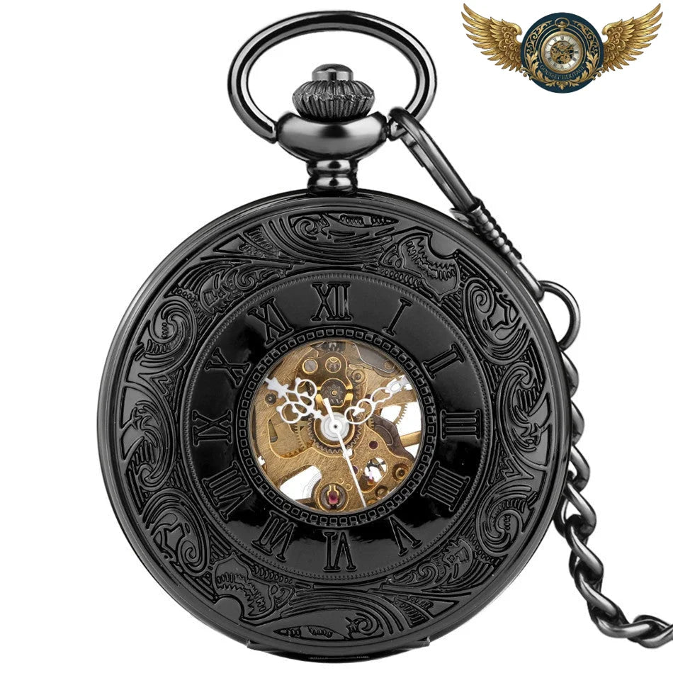 L'Ombre Gravée X - Montre Gousset Mécanique Squelette Noir Chasseur X - Vue 2 - Gousset-heritage