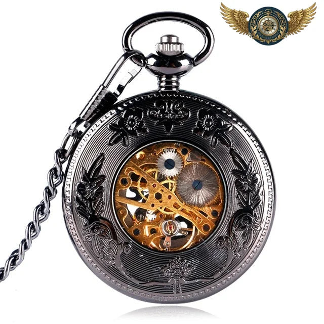 L'Ombre Gravée X - Montre Gousset Mécanique Squelette Noir Chasseur X - Vue 7 - Gousset-heritage