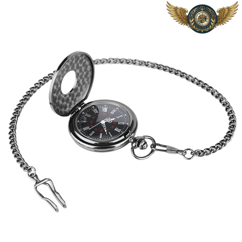 L'Ombre – Montre Gousset Demi-Chasseur Noir Gravé | Quartz