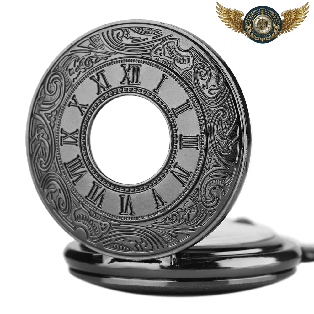 L'Ombre – Montre Gousset Demi-Chasseur Noir Gravé | Quartz - Vue 3 - Gousset-heritage