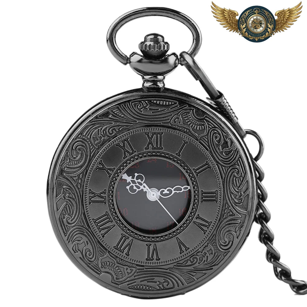 L'Ombre – Montre Gousset Demi-Chasseur Noir Gravé | Quartz - Vue 6 - Gousset-heritage