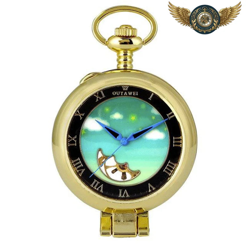 L'Onirique - Montre Gousset Mécanique Chasseur à Cadran Aquarelle - Or - Gousset-heritage