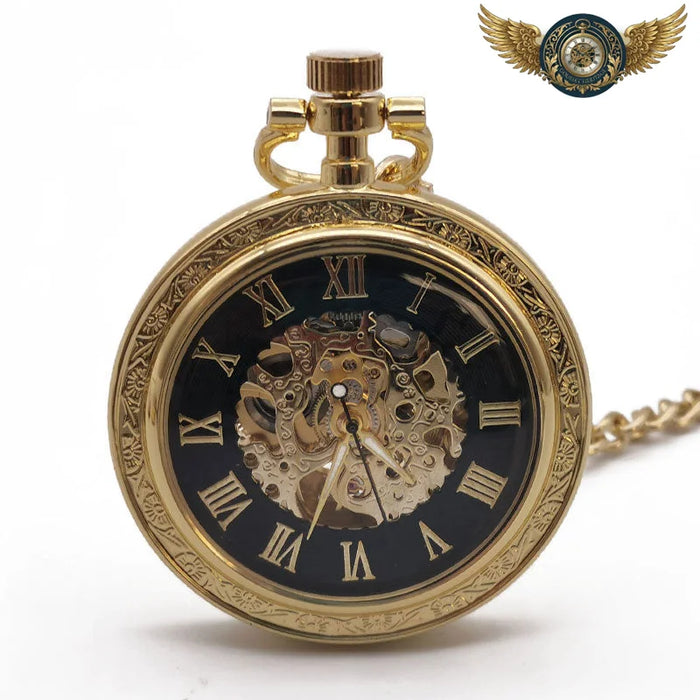 L'Opulence Gravée - Montre Gousset Squelette Automatique Acier - Or - Gousset-heritage