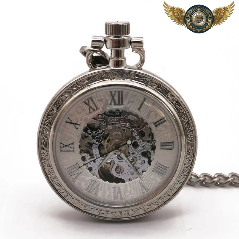 L'Opulence Gravée - Montre Gousset Squelette Automatique Acier - Argent - Gousset-heritage