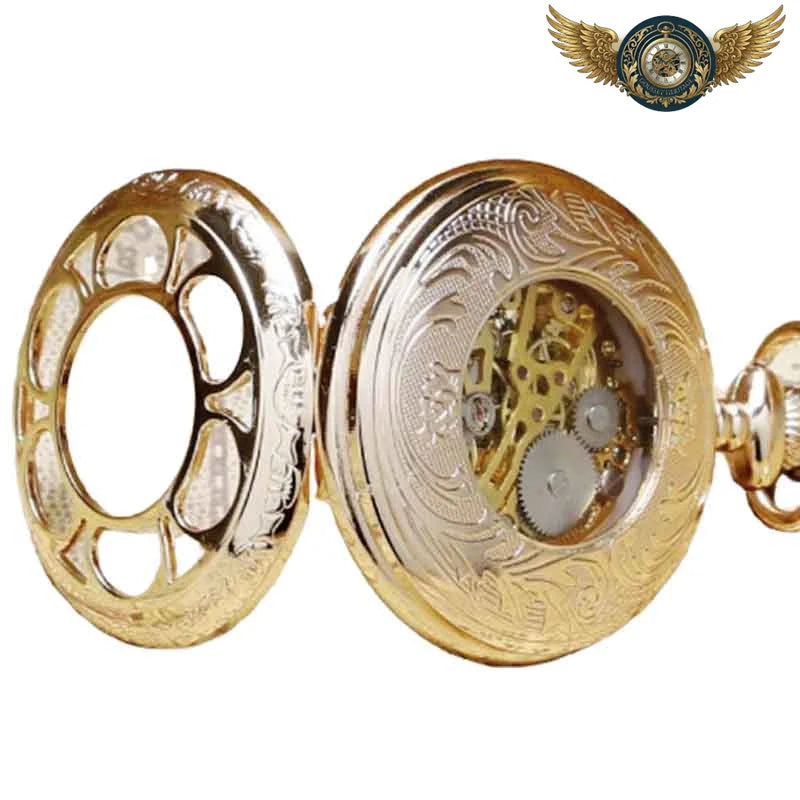 L'Opulent - Montre Gousset Demi-Chasseur Squelette Doré