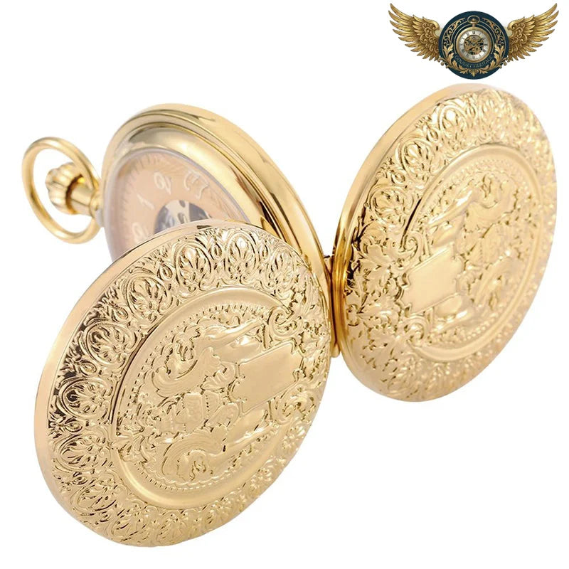 L'Opulente - Montre Gousset Double Chasseur Automatique Or Gravée - Vue 3 - Gousset-heritage