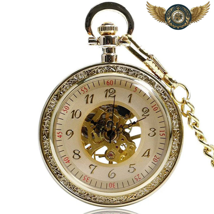 L'Opulente - Montre Gousset Mécanique Squelette Dorée Gravée - Vue 1 - Gousset-heritage