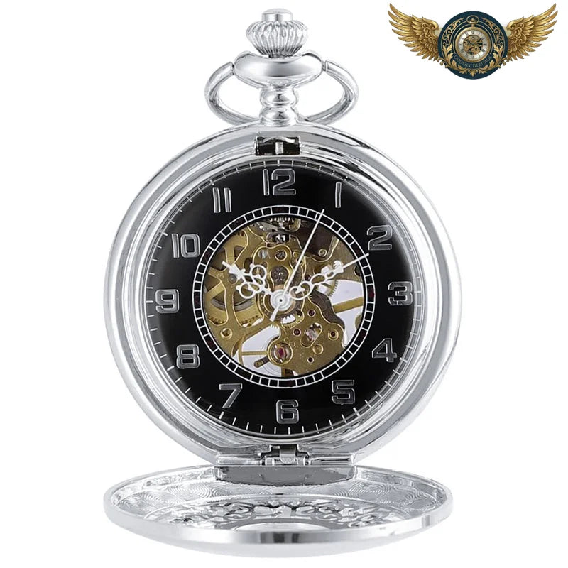 L'Oracle - Montre Gousset Mécanique Squelette Demi-Chasseur Argent