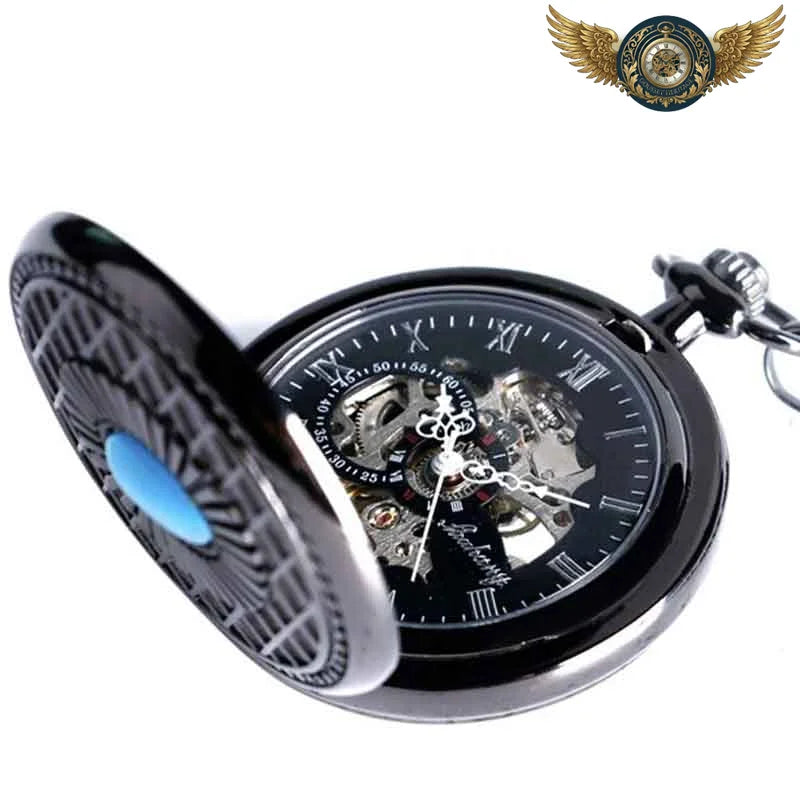 L'Oracle de Fer - Montre Gousset Mécanique Gunmetal & Saphir - Vue 2 - Gousset-heritage
