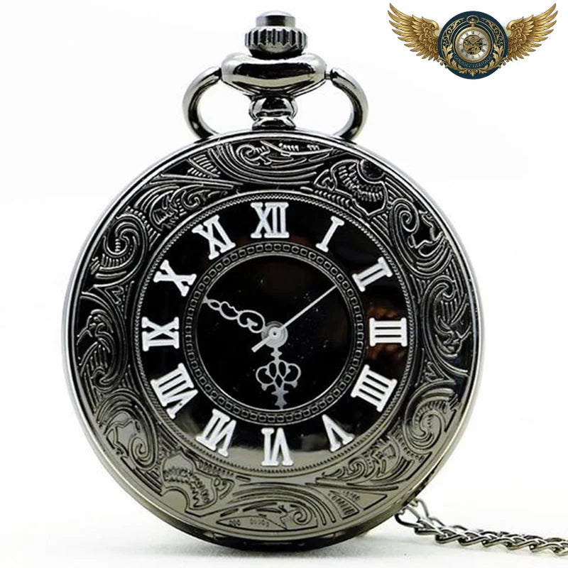 L'Ornemental - Montre Gousset Demi-Chasseur Quartz Gravé - Noir - Gousset-heritage