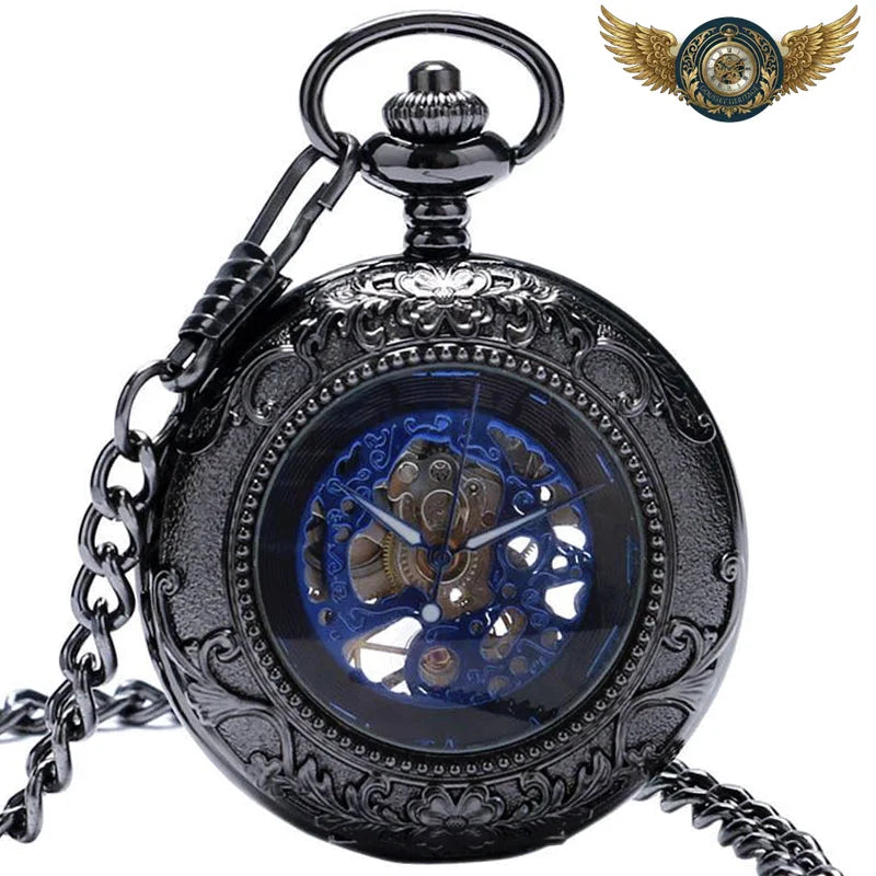 L'Ornemental - Montre de Poche Mécanique Squelette Demi-Chasseur - Noir - Gousset-heritage