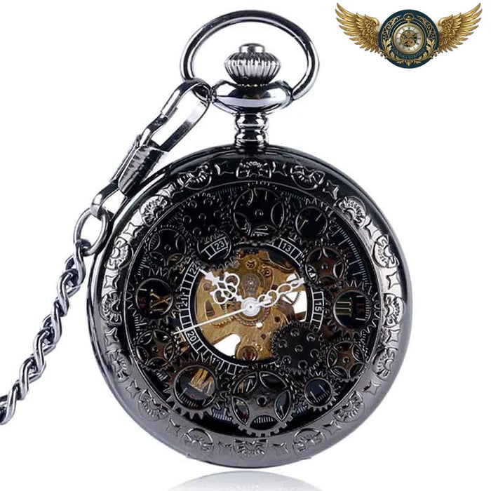 L'Uchroniste - Montre Gousset Double Squelette Mécanique Noire - Vue 1 - Gousset-heritage