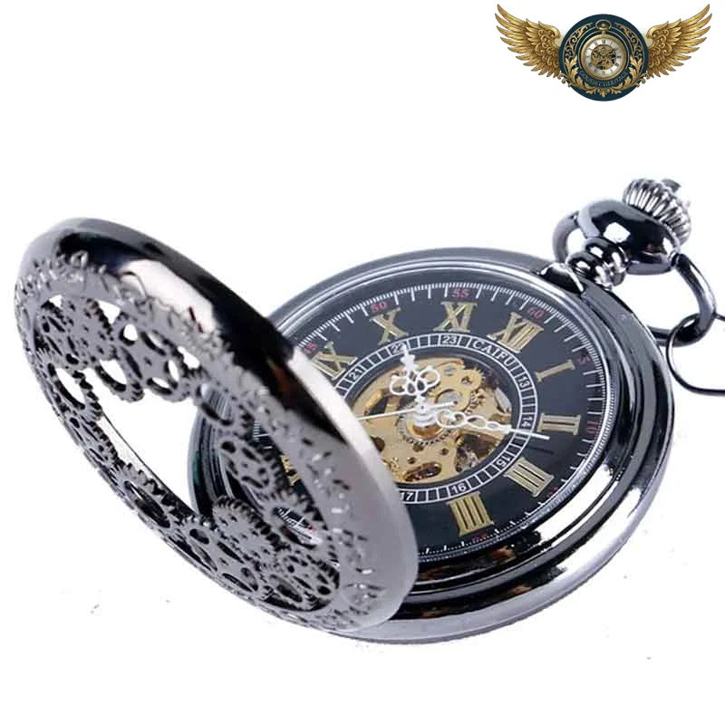 L'Uchroniste - Montre Gousset Double Squelette Mécanique Noire - Vue 2 - Gousset-heritage