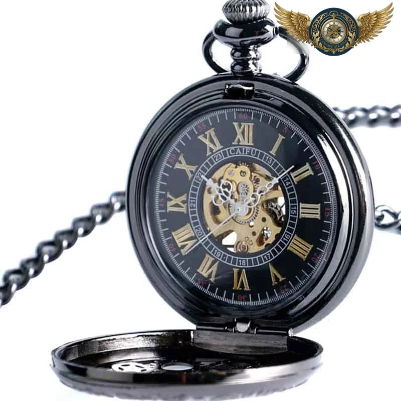 L'Uchroniste - Montre Gousset Double Squelette Mécanique Noire - Vue 3 - Gousset-heritage