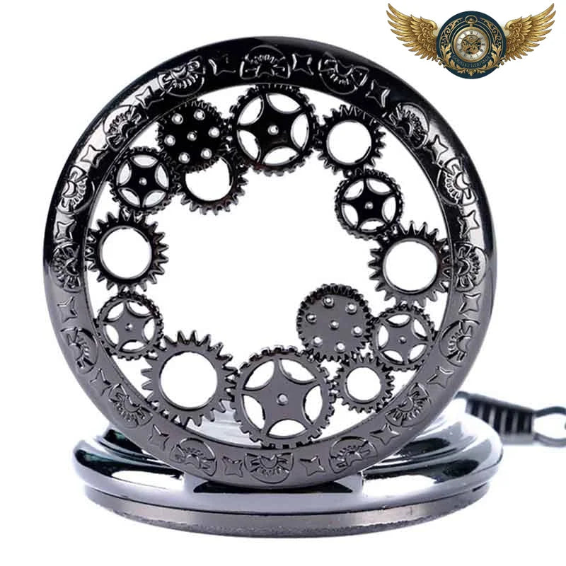 L'Uchroniste - Montre Gousset Double Squelette Mécanique Noire - Vue 4 - Gousset-heritage