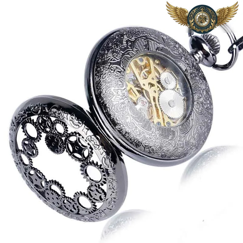 L'Uchroniste - Montre Gousset Double Squelette Mécanique Noire - Vue 5 - Gousset-heritage