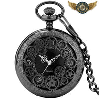 L'Uchroniste | Montre de Poche Steampunk Demi-Chasseur Quartz - modèle Noir - Gousset-heritage