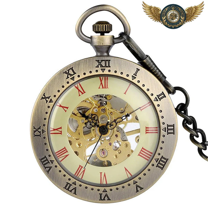 La Mécanique Steampunk - Montre de Poche Squelette Bronze Patiné - Vue 1 - Gousset-heritage