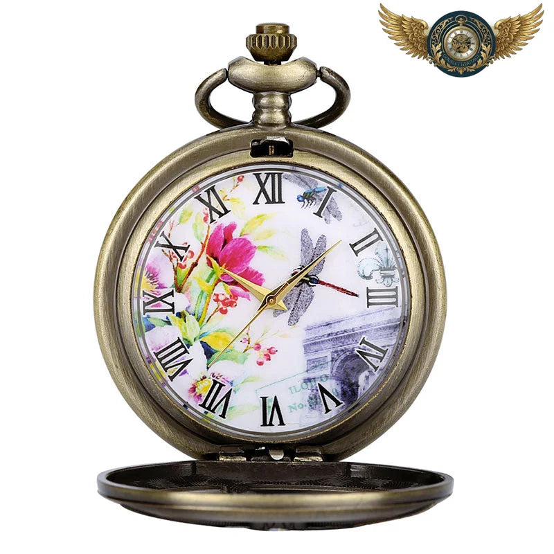 La Muse Florale - Montre Pendentif Demi-Chasseur Bronze