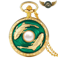 La Naïade - Montre Pendentif Chasseur Or & Émail Aquatique - modèle Poisson Vert - Gousset-heritage