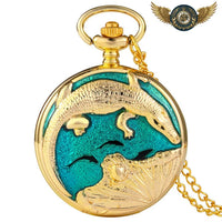 La Naïade - Montre Pendentif Chasseur Or & Émail Aquatique - modèle Crocodile - Gousset-heritage