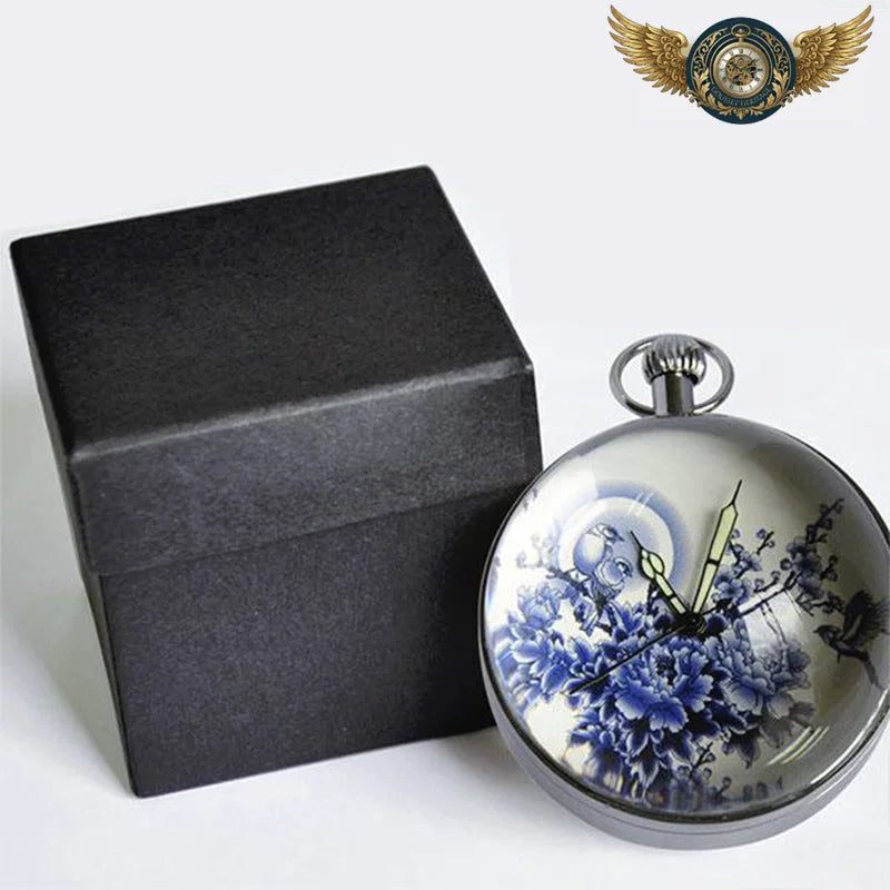 La Porcelaine Bleue - Montre Squelette Mécanique Cadran Céramique 50mm - Vue 3 - Gousset-heritage