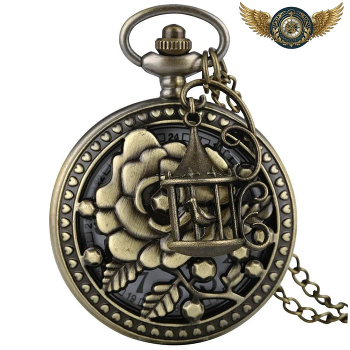 La Romantique - Montre Gousset Pendentif Bronze Floral Quartz - B - Gousset-heritage