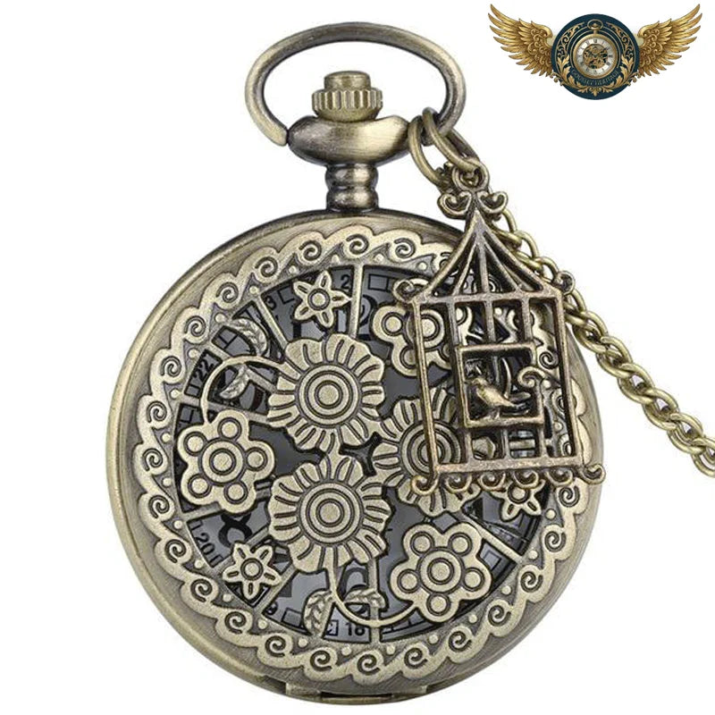 La Romantique - Montre Gousset Pendentif Bronze Floral Quartz