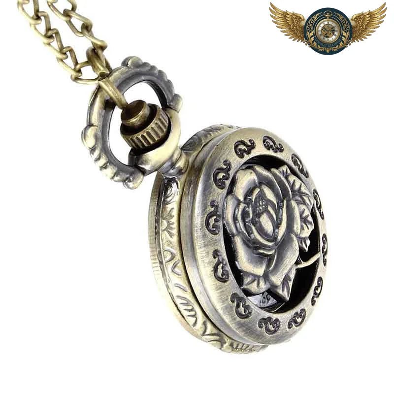 La Rose d'Ornement – Montre Pendentif Savonnette Bronze Floral - Vue 4 - Gousset-heritage