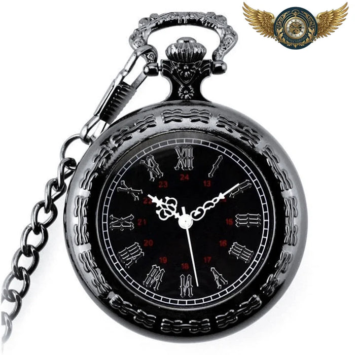 Le Baroque | Montre de Poche Quartz Cadran Ouvert Gravé - Noir - Gousset-heritage