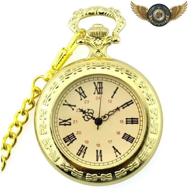 Le Baroque | Montre de Poche Quartz Cadran Ouvert Gravé - Or - Gousset-heritage