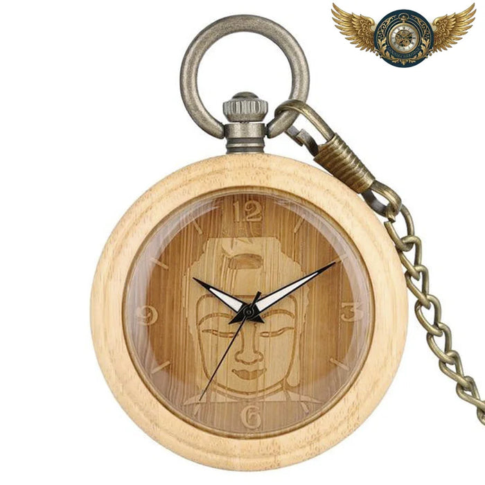 Le Bodhi - Montre de poche en Bois Clair à Gravure Zen - Vue 1 - Gousset-heritage