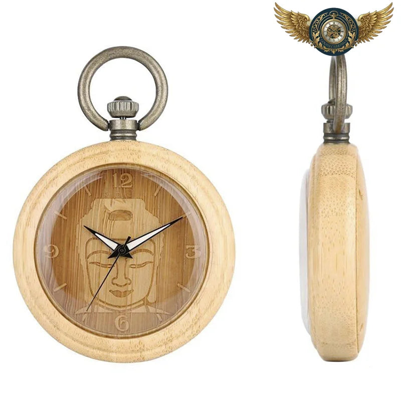 Le Bodhi - Montre de poche en Bois Clair à Gravure Zen - Vue 3 - Gousset-heritage