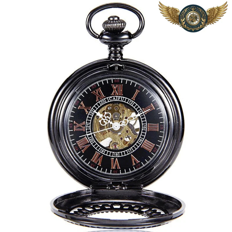 Le Chronos Noir - Montre de Poche Mécanique Demi-Chasseur