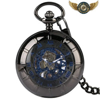 Le Chronos Noir : Montre Gousset Demi-Chasseur, Cœur Bleu Squelette - Gousset-heritage