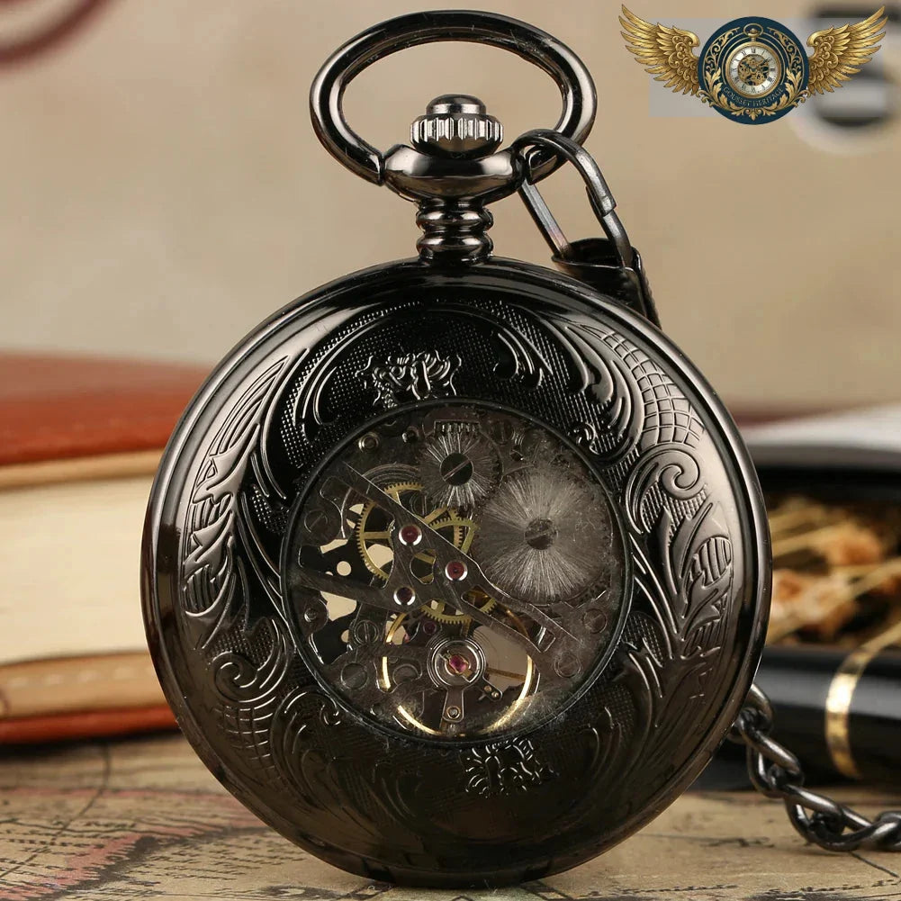 Le Chronos Noir : Montre Gousset Demi-Chasseur, Cœur Bleu Squelette - Vue 2 - Gousset-heritage
