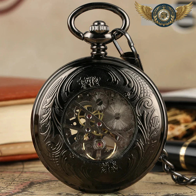 Le Chronos Noir : Montre Gousset Demi-Chasseur, Cœur Bleu Squelette
