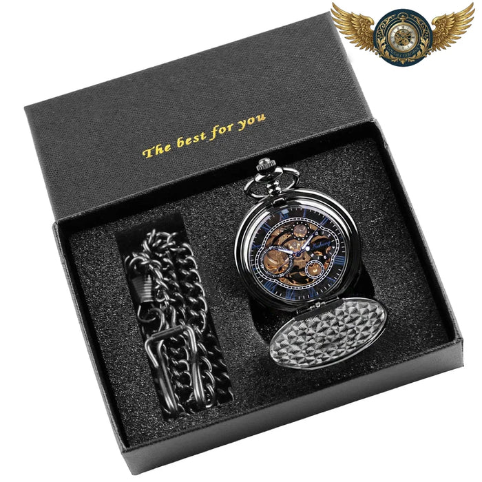 Le Dandy - Montre Gousset Mécanique Squelette Double Chasseur Noir - Vue 1 - Gousset-heritage