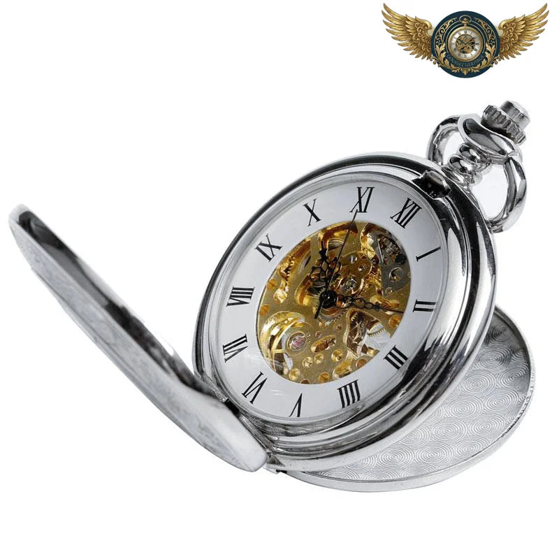 Le Dandy - Montre Squelette Double Demi Chasseur Argenté