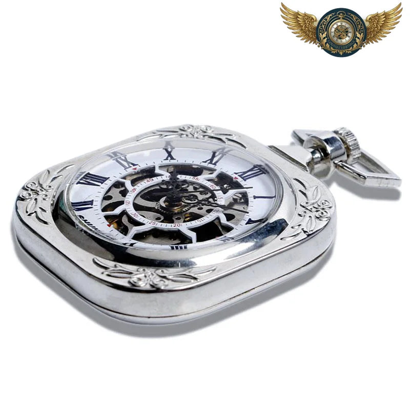 Le Dandy Argenté | Montre Gousset Mécanique Forme Coussin Open-Heart - Vue 3 - Gousset-heritage