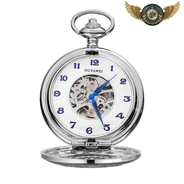 Le Dandy Doré - Montre Gousset Mécanique Double Squelette - Argent & Blanche - Gousset-heritage