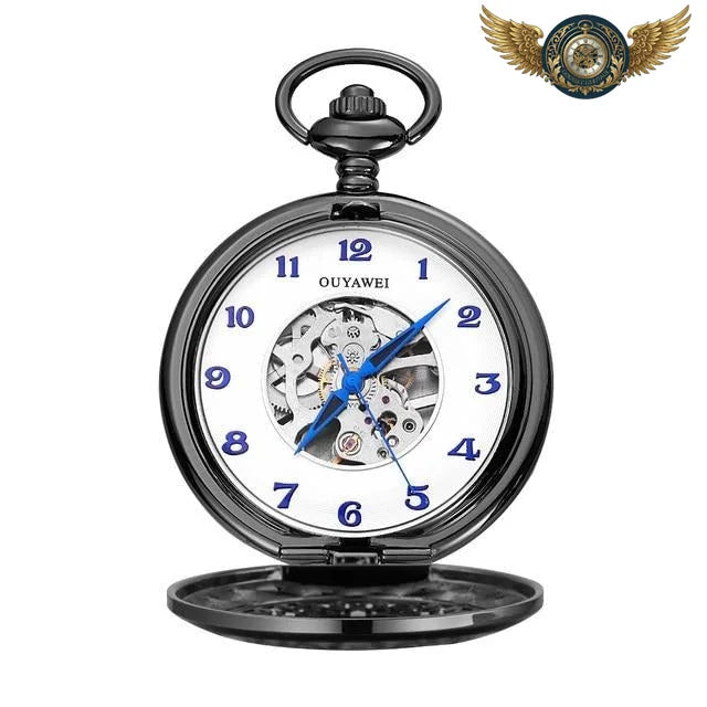 Le Dandy Doré - Montre Gousset Mécanique Double Squelette - Noire & Blanche - Gousset-heritage