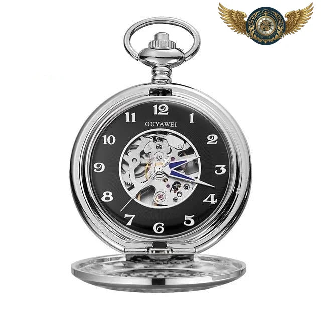 Le Dandy Doré - Montre Gousset Mécanique Double Squelette - Argent & Noire - Gousset-heritage