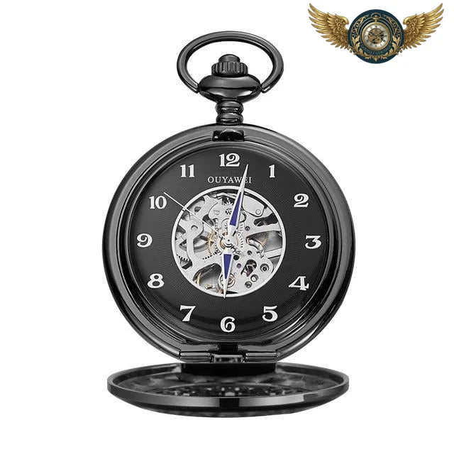 Le Dandy Doré - Montre Gousset Mécanique Double Squelette - Noire intégrale - Gousset-heritage