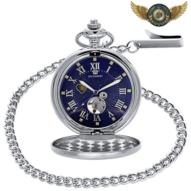 Le Dandy Mécanique | Montre Gousset Clapet Phases Lunaires - Bleu - Gousset-heritage
