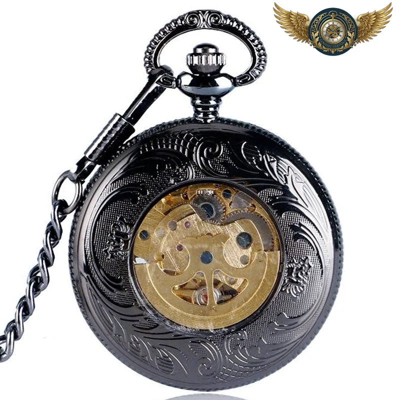 Le Dandy Noir - Montre Gousset Automatique Squelette Gunmetal - Vue 2 - Gousset-heritage